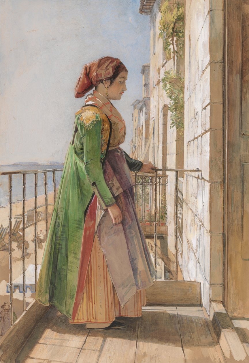 Balkonda Duran Yunan Kızı by John Frederick Lewis