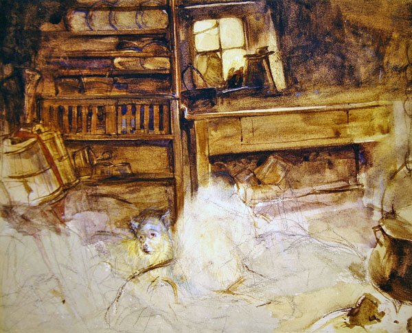 Highland kulübesinde bir terrier (kağıt üzerine kalem ve sulu boya) by John Frederick Lewis