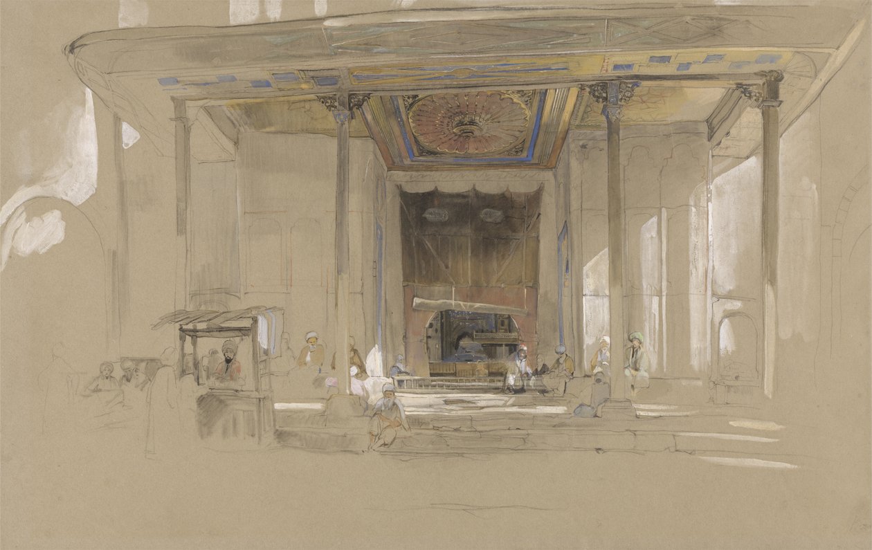 Ulucami Ulu Cami Ana Girişi Bursa, Türkiye, c.1840 (dokuma kağıt üzerine grafit üzeri klozet ve gövde rengi) by John Frederick Lewis