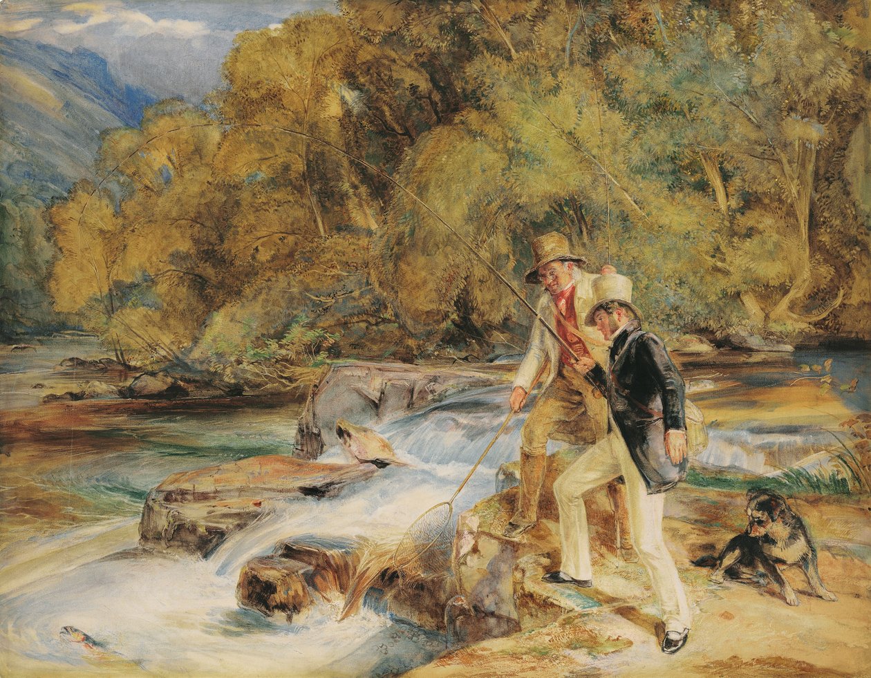 Sir Edwin Landseer, R.A. muhtemelen Dart Nehri üzerinde, Holne, Devon yakınlarında somon balığı avlama by John Frederick Lewis