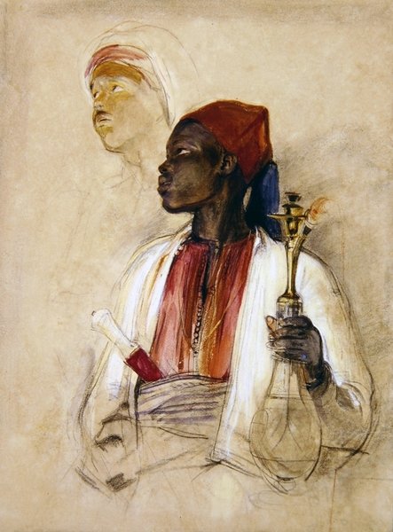 Pipe Bearer için Çalışma, c.1856 (kağıt üzerine sulu boya) by John Frederick Lewis