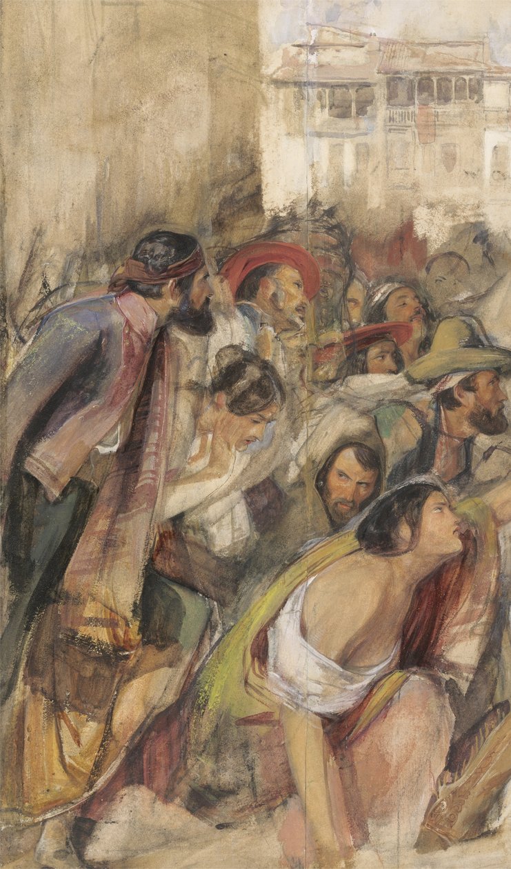Don Carlos Bildirisi için Çalışma, c.1834-28 (tebeşir üzerine beyaz ve gövde rengi ve kağıt üzerine kurşun kalem) by John Frederick Lewis