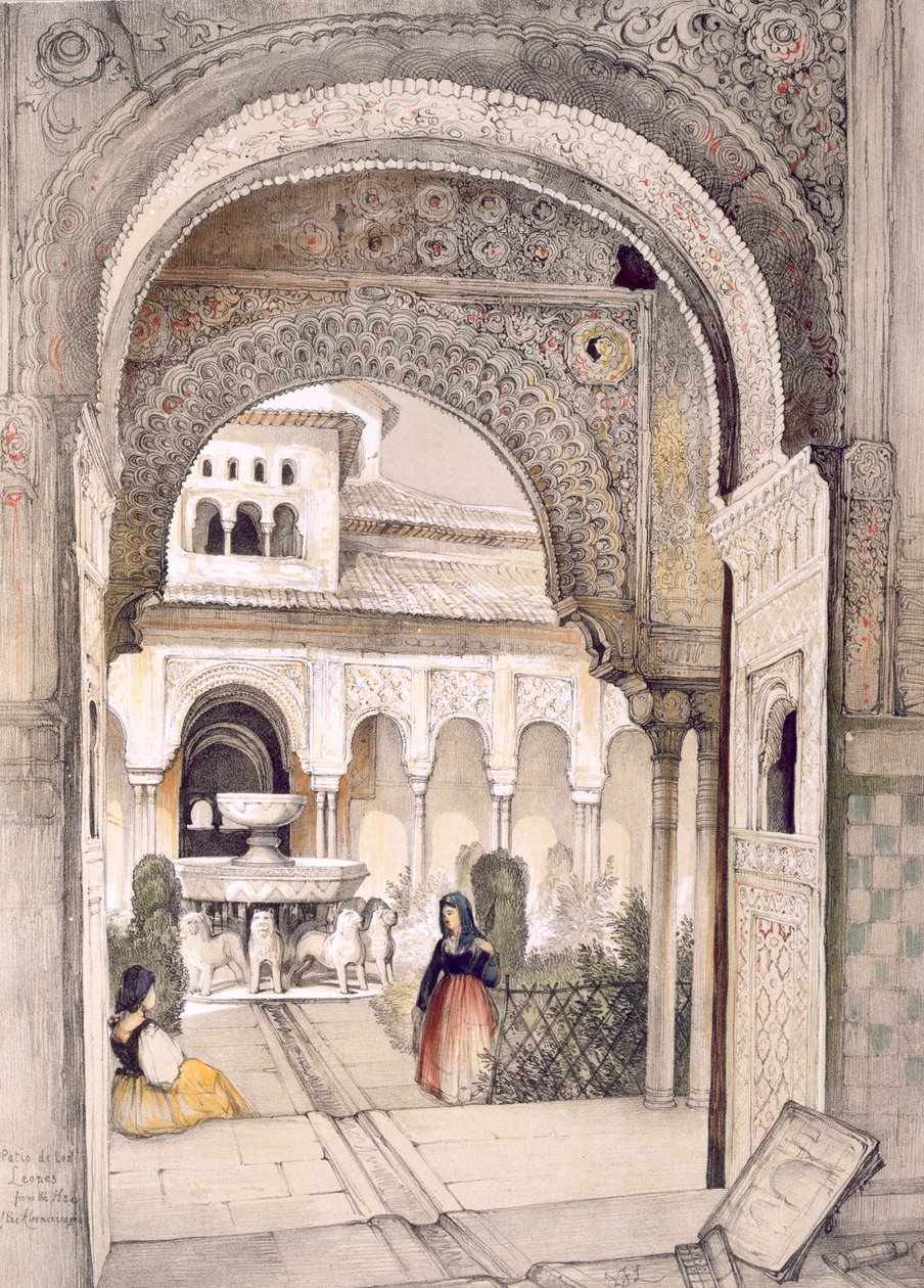 Aslanlar Çeşmesi, Abencerrajes Salonundan, 'Elhamra'nın Eskizleri ve Çizimleri'nden, William Gauci tarafından oyulmuş (fl.1825-54) by John Frederick Lewis