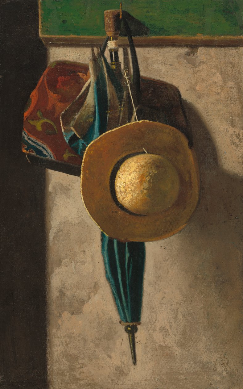 Hasır Şapka, Çanta ve Şemsiye, c.1900 (tuval tahtasından aktarılmış kumaş üzeri yağlı boya) by John Frederick Peto