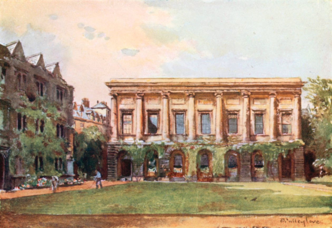Kütüphane, Oriel College (renkli litografi) by John Fulleylove