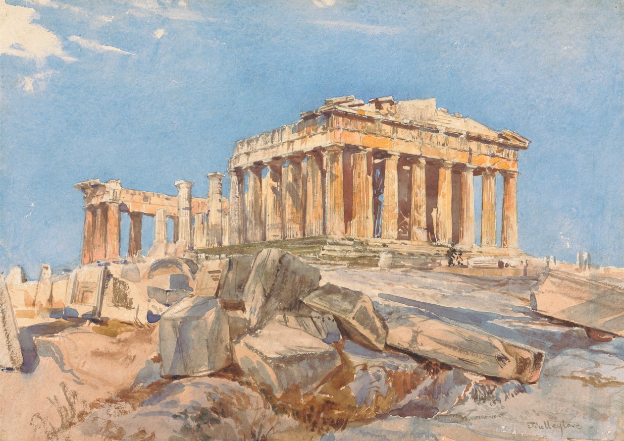Propylae'nin Doğu Portikosunun Kuzey Ucundan Parthenon, Akşam Işığı by John Fulleylove
