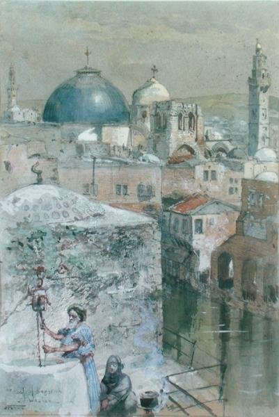 Sabah Işığında Hizkiya Havuzu, c.1902 (kağıt üzerine suluboya) by John Fulleylove