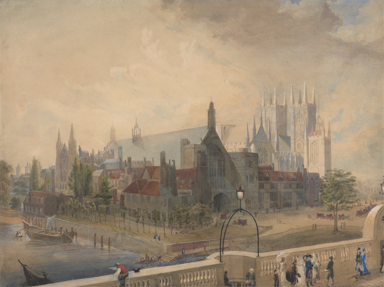 Westminster Hall ve Abbey'in Köprüden Görünümü by John Gendall