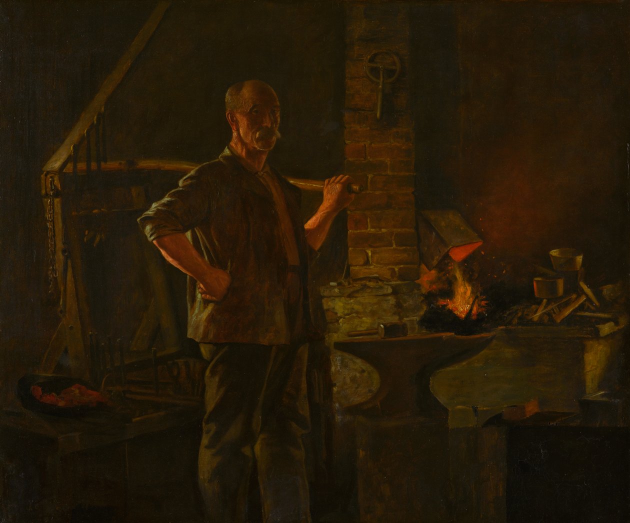 Köy Demircisi, c.1900 (tuval üzerine yağlı boya) by John George Brown