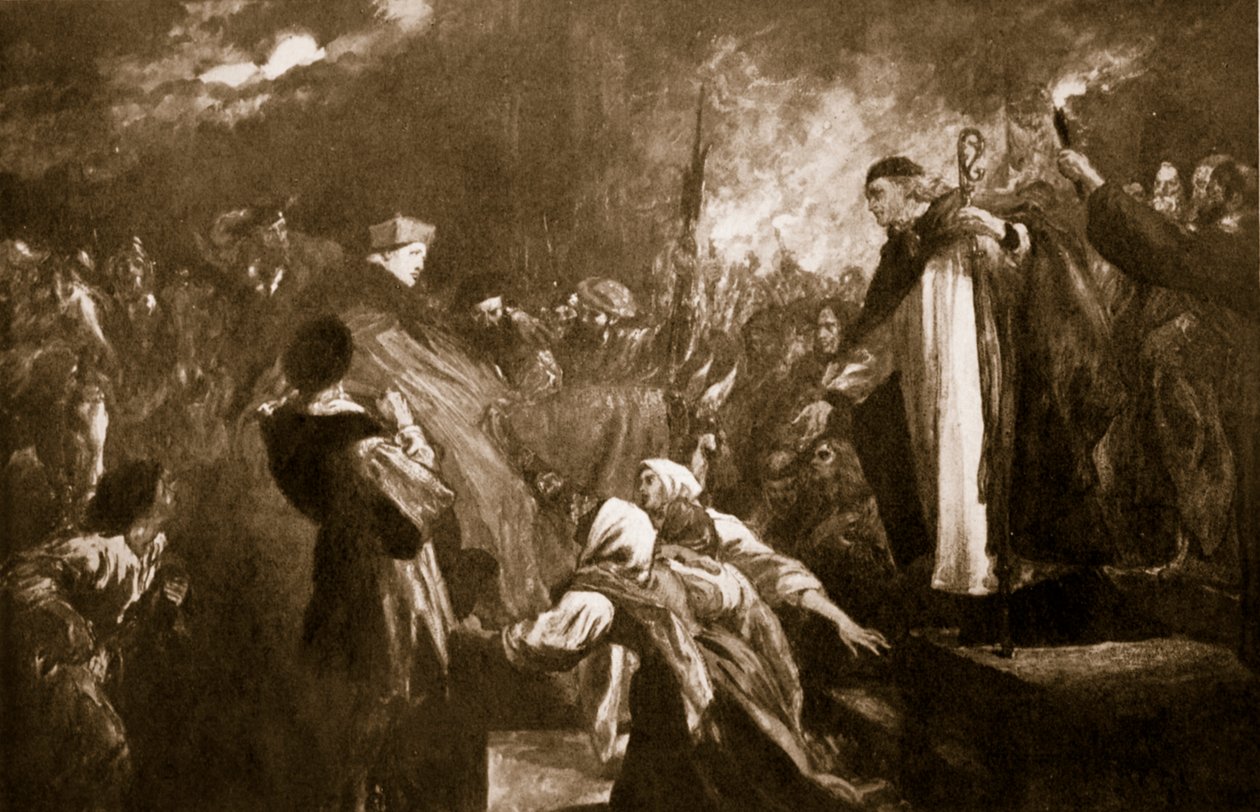 Kardinal Wolsey'nin Leicester Manastırı'na gelişi, 1530, Hutchinson'ın 'British Nation Hikayesi'nden bir çizim, c.1920 by John Gilbert