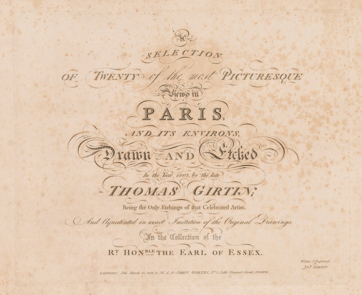 Paris ve Çevresindeki En Güzel Yirmi Manzaradan Bir Seçki: Başlık Sayfası, 1803. by John Girtin