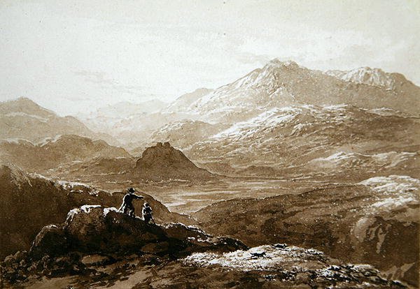Dolwyddelan Kalesi ve Moel Siabod (kağıt üzerine sulu boya) by John Glover