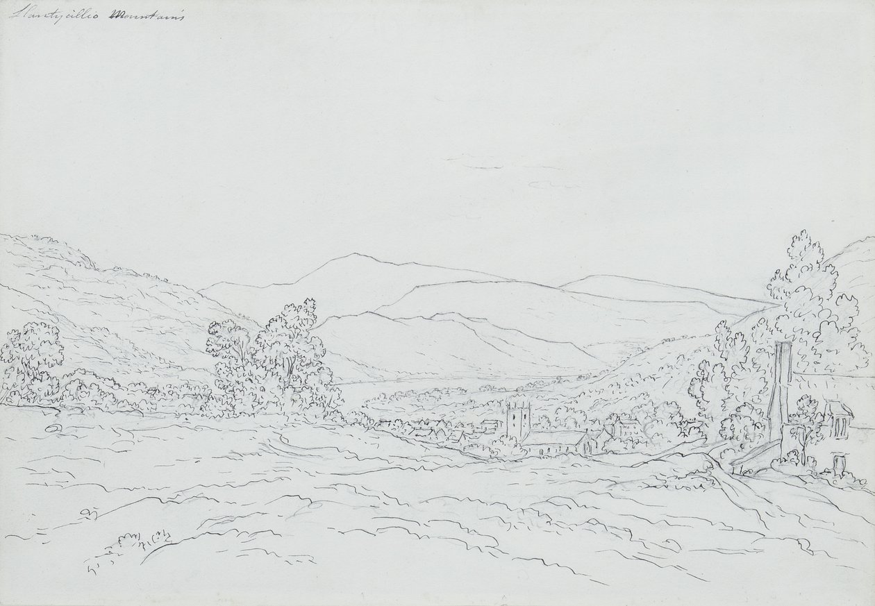 Llantysilio Dağı, Galler (kağıt üzerine kurşun kalem, tükenmez kalem ve mürekkep) by John Glover