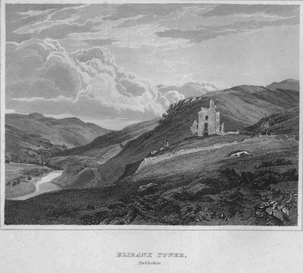 Elibank Kulesi, Peeblesshire, 1814 by John Greig