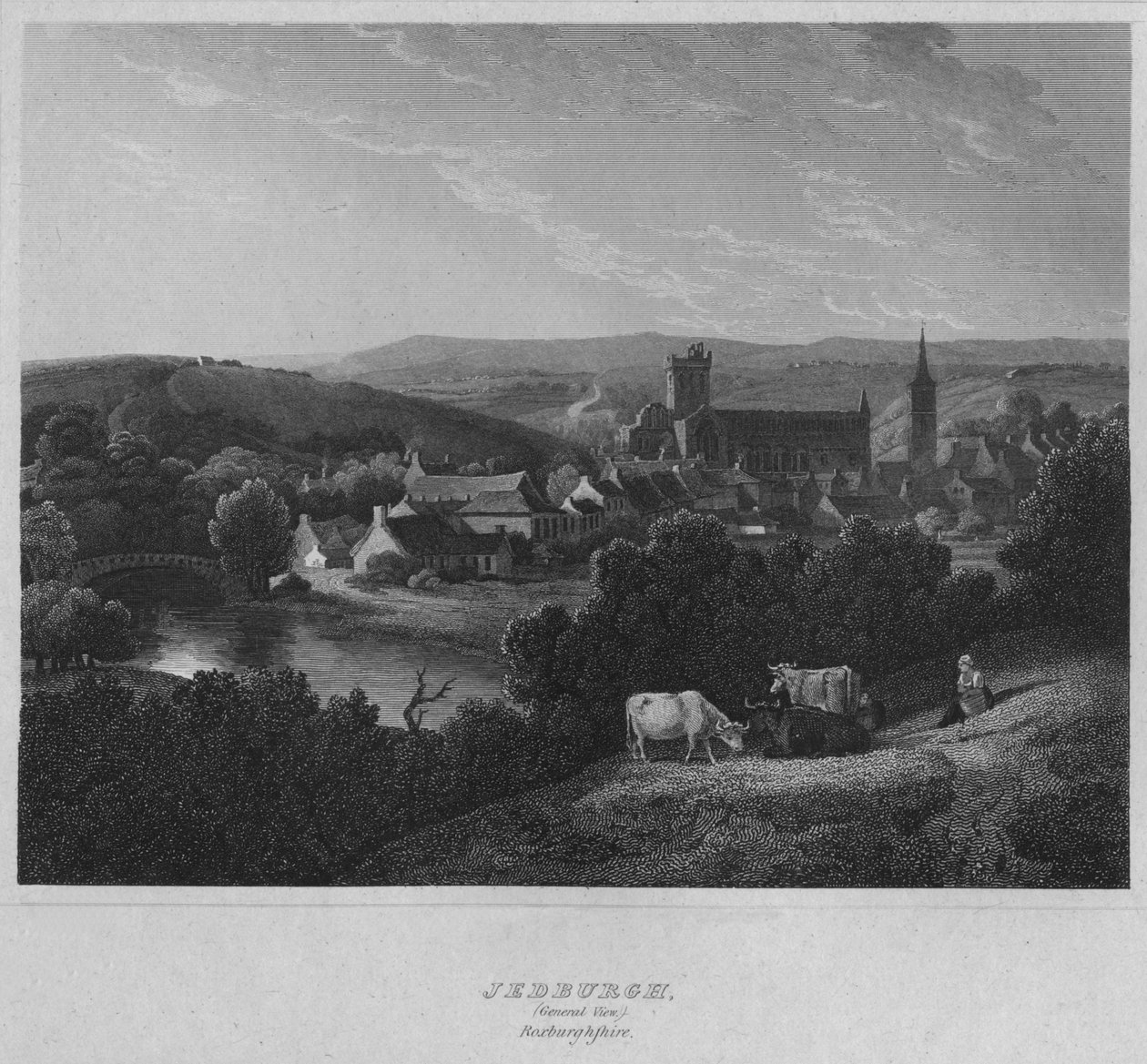 Jedburgh, Genel Görünüm. Roxburghshire, 1814 by John Greig