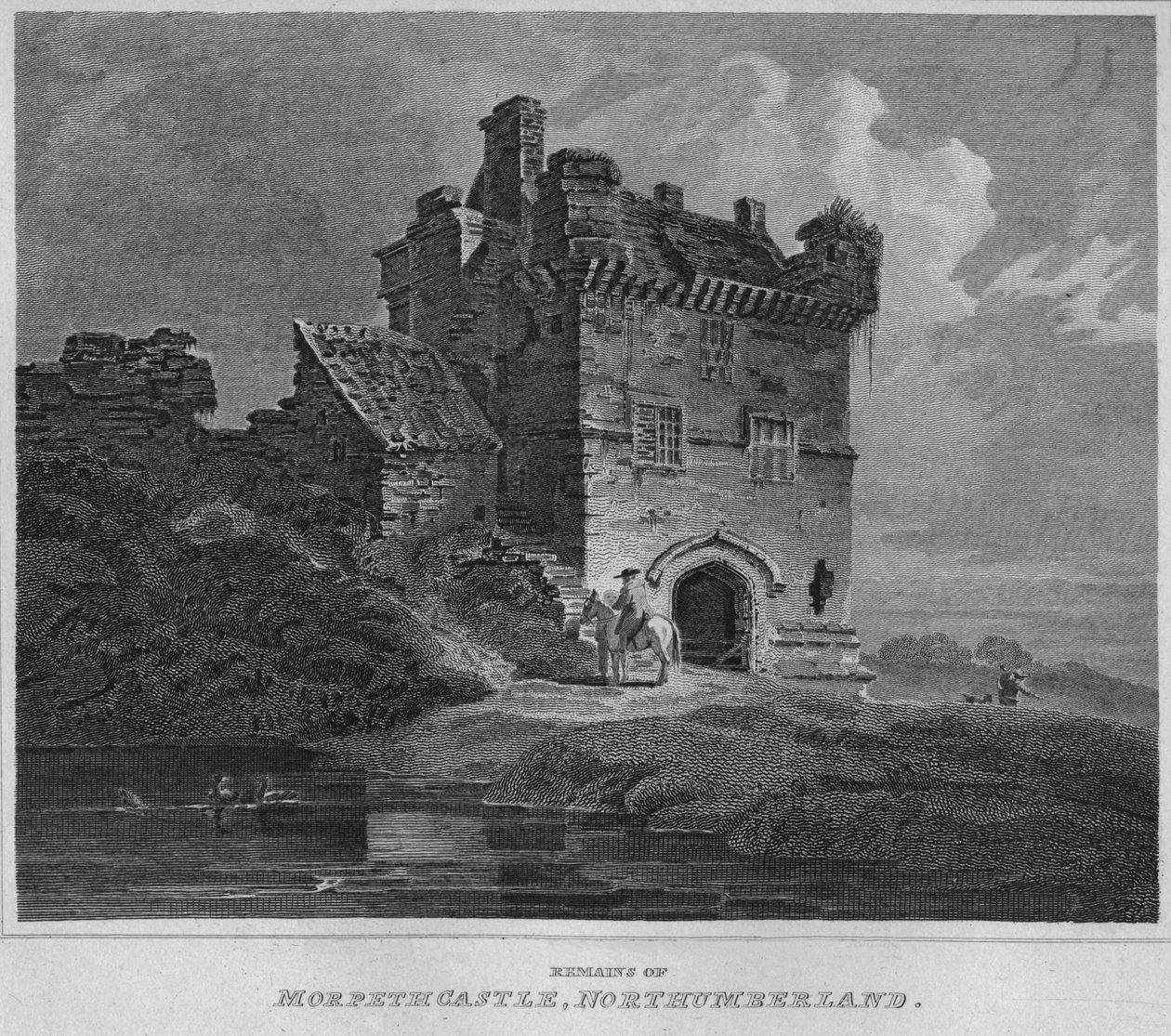 Morpeth Kalesi kalıntıları, Northumberland, 1814 by John Greig