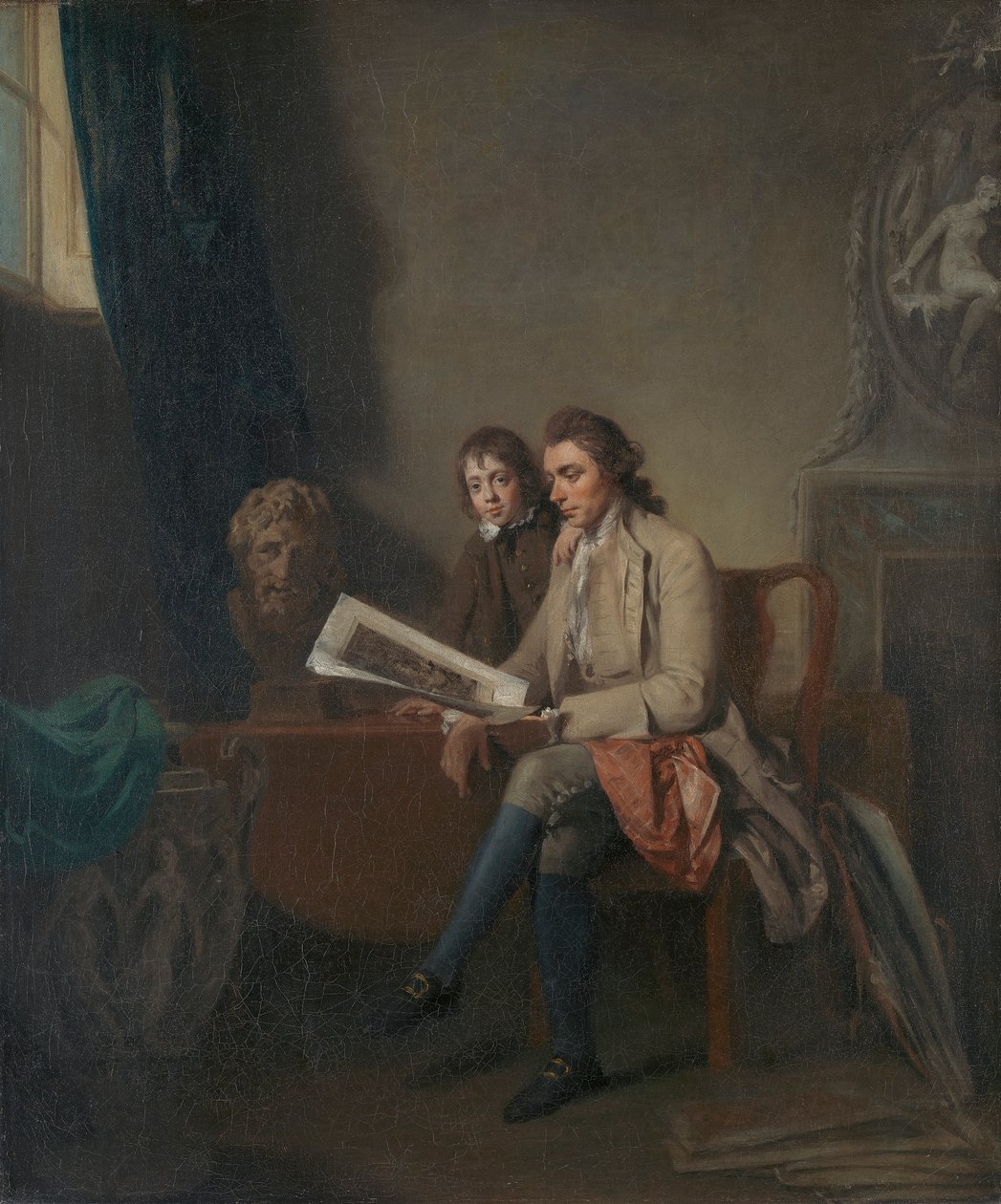 Parmak İzlerine Bakan Bir Erkek ve Bir Çocuğun Portresi by John Hamilton Mortimer