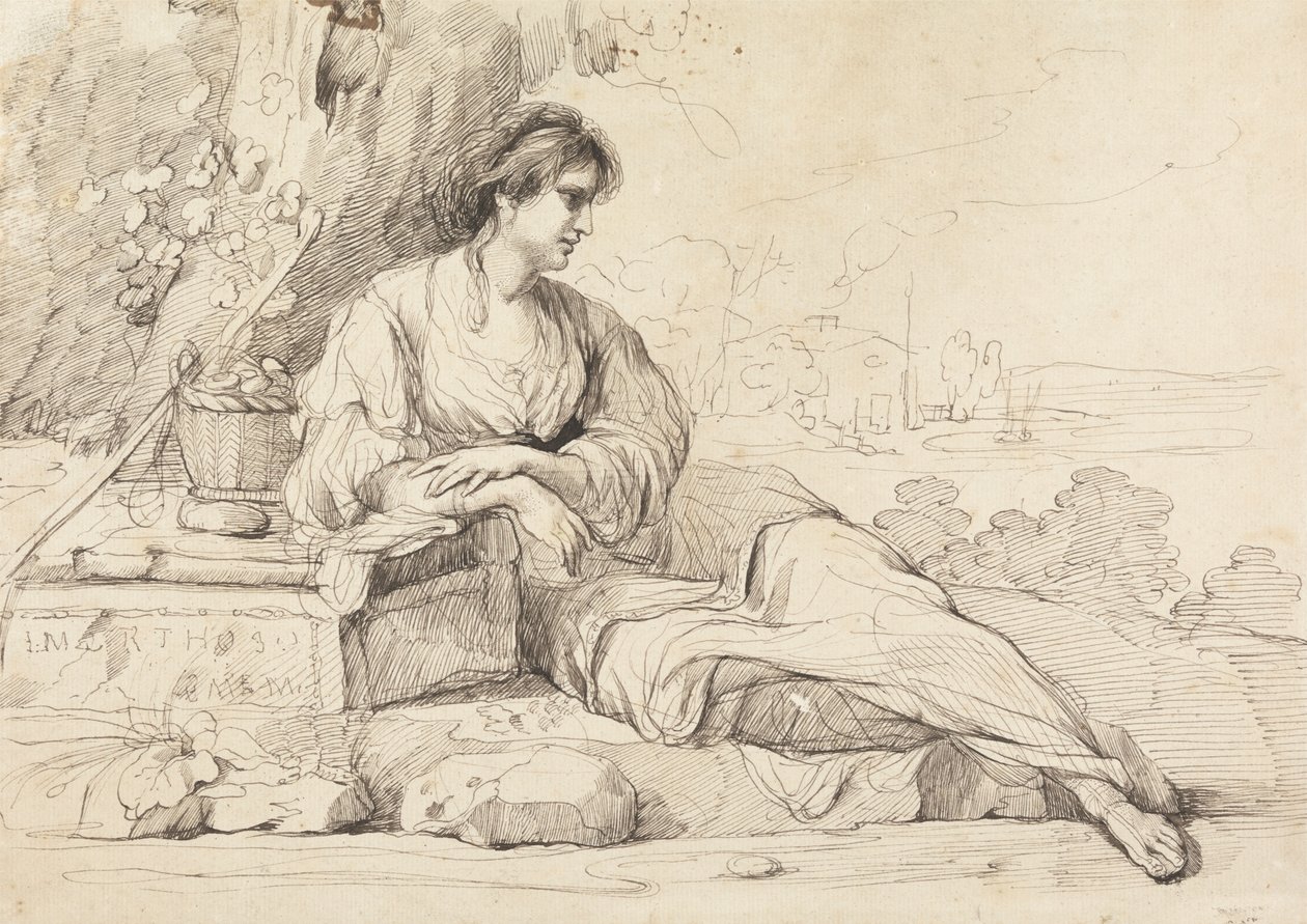 Bir İtalyan Manzarasında Uzanan Kadın Figürü by John Hamilton Mortimer