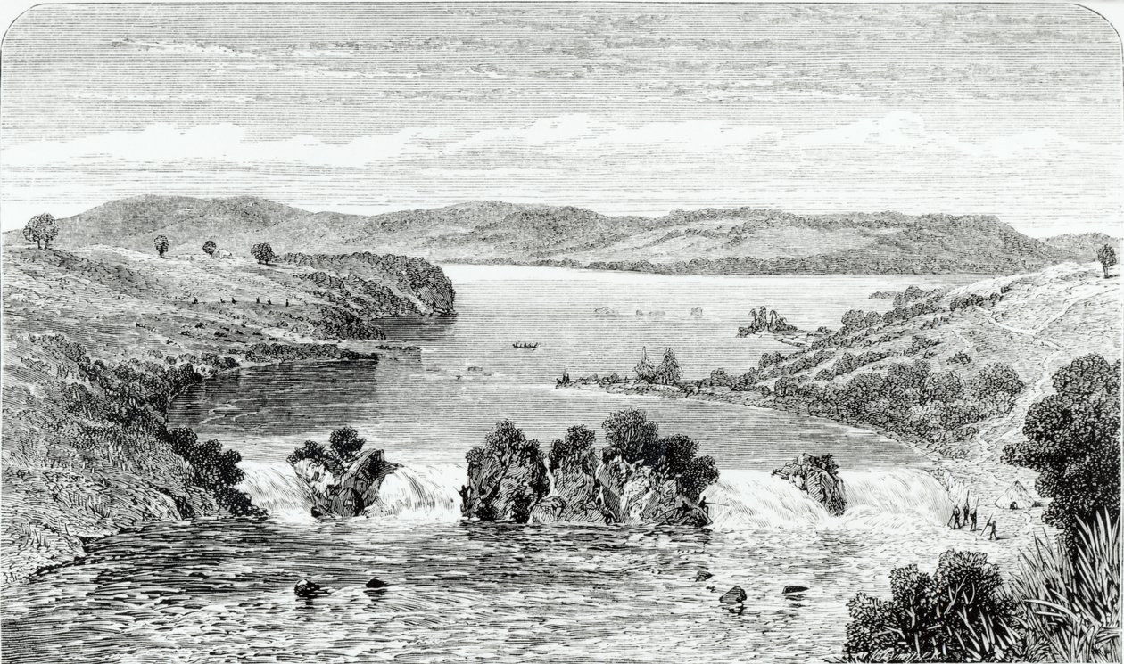 Ripon Şelalesi - Victoria N'yanza'dan akan Nil, 1863'te yayınlanan Speke'nin 'Journal of the Discovery of the Source of the Nil'den. by John Hanning Speke