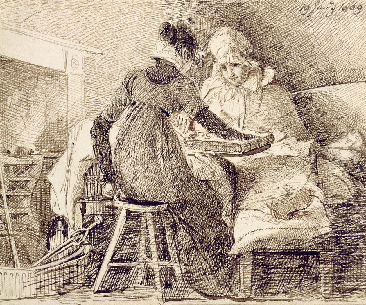 Tavla Oyunu, 19 Ocak 1809 (kağıt üzerine kalem ve mürekkep) by John Harden