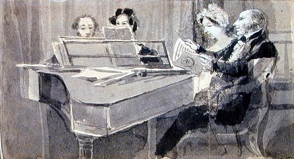 Müzikli Bir Akşam (kağıt üzerine suluboya ve guaj boya) by John Harden