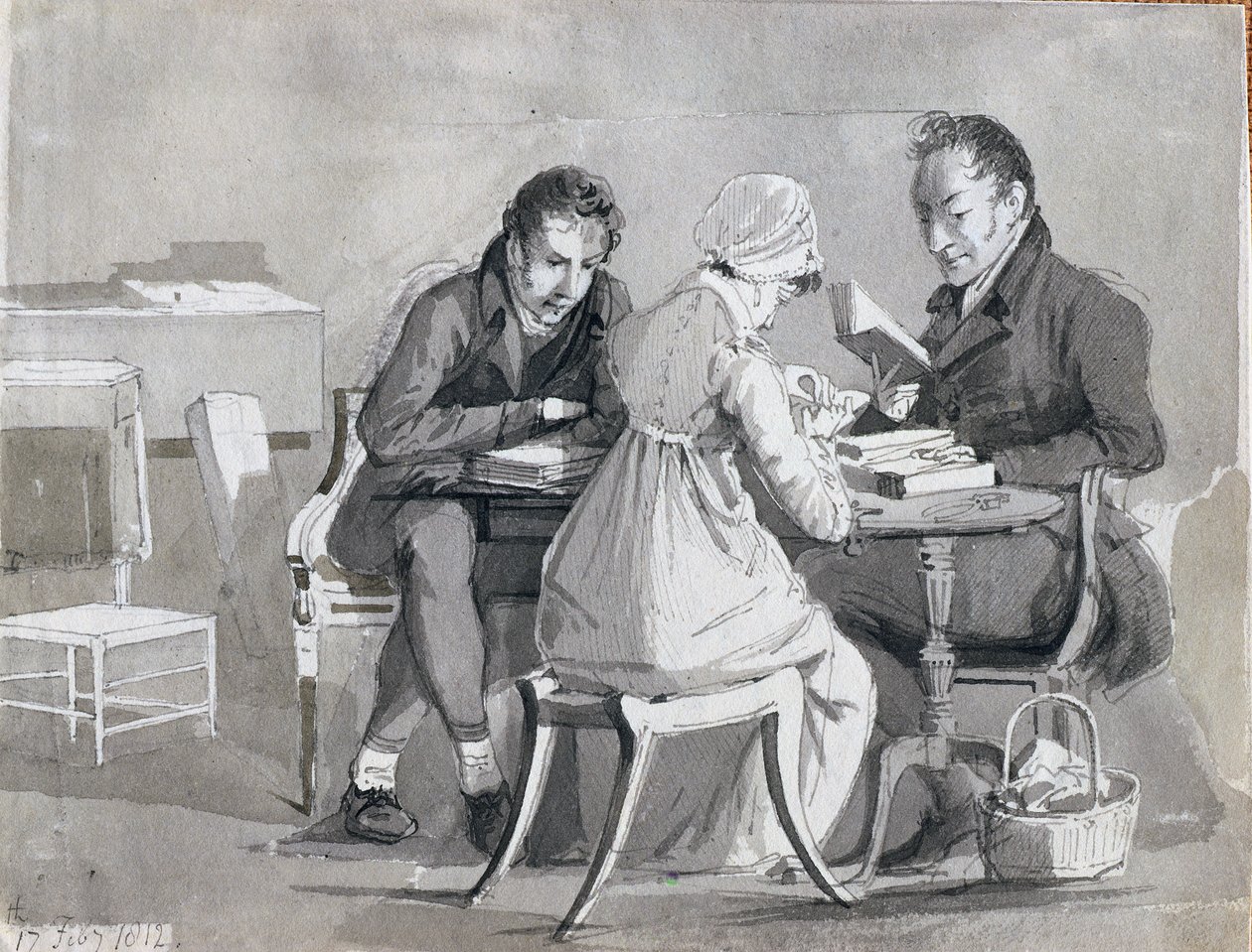 Bir Akşam Okuması, 17 Şubat 1812 (kağıt üzerinde kalem ve mürekkep yıkama) by John Harden