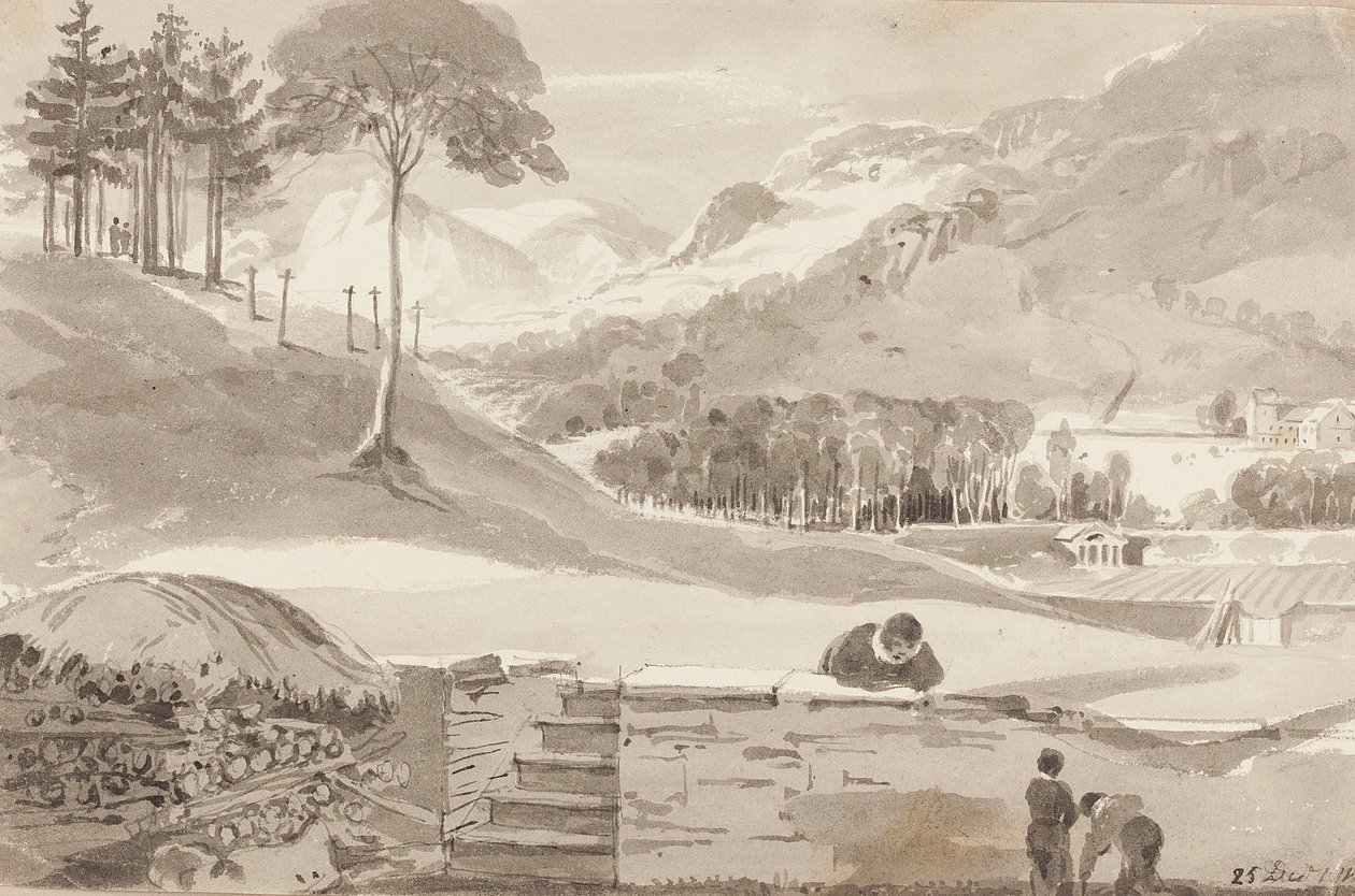Brathay sahası, Lake District, Cumbria, 1819 (kağıt üzerinde wc) by John Harden