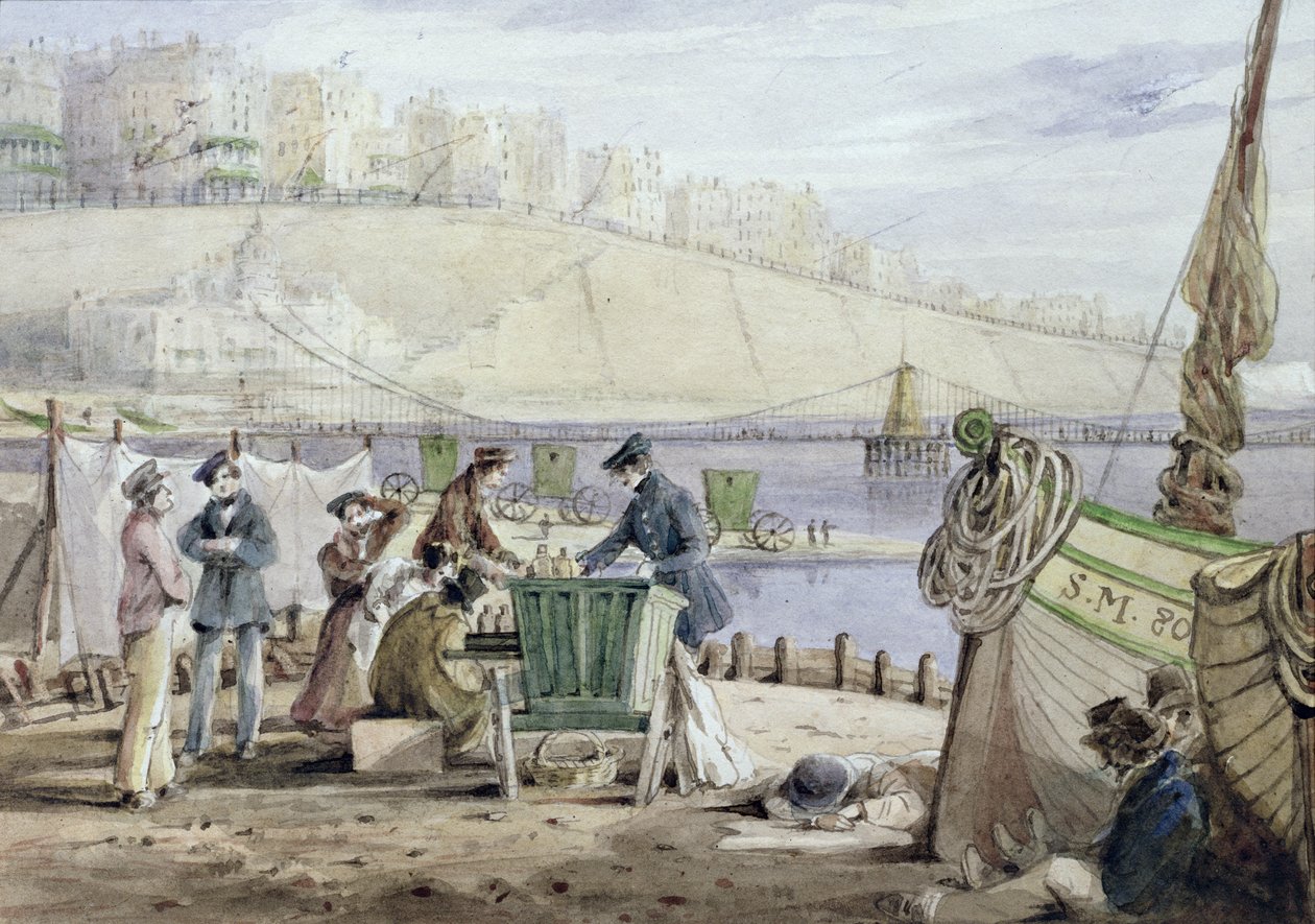 Brighton Sahili, Sussex, 1844 (kağıt üzerinde wc) by John Harden