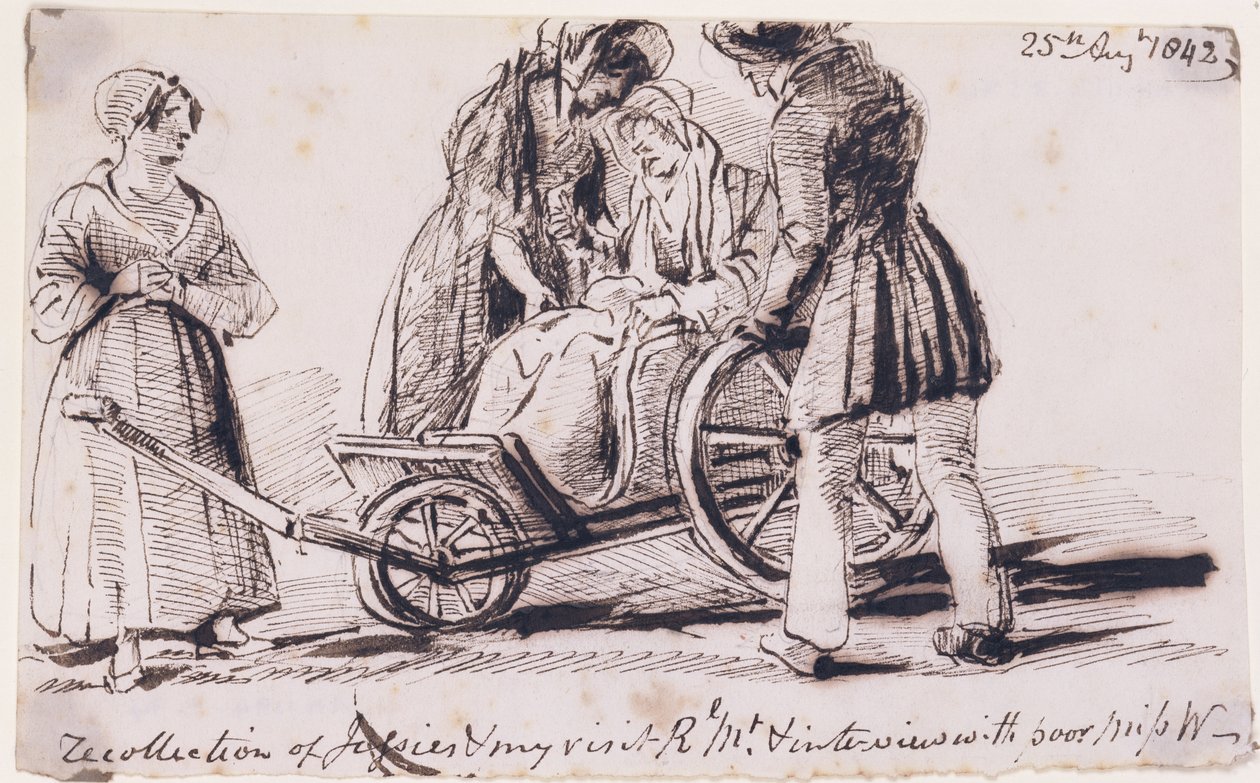 Dorothy Wordsworth (1771-1855) Tekerlekli Sandalyede, 1842 (kağıt üzerine mürekkep) by John Harden