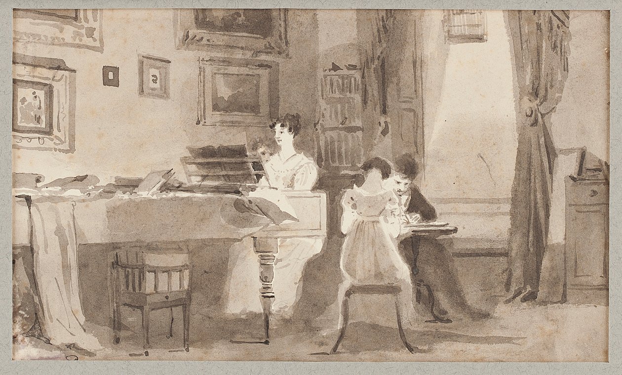İç mekan sahnesi, 1826 (kağıt üzerinde wc) by John Harden