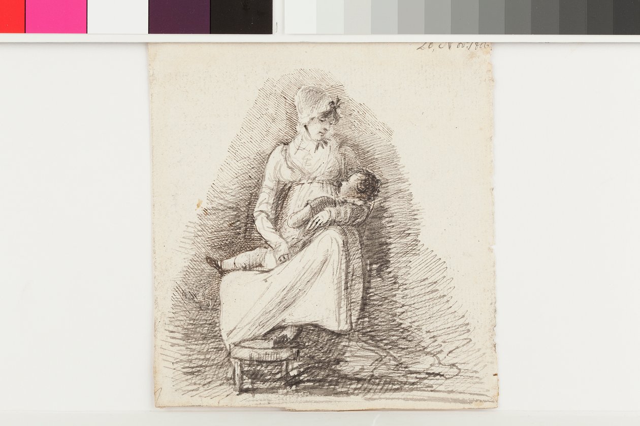 Anne ve Çocuk (kağıt üzerine kalem ve mürekkep) by John Harden