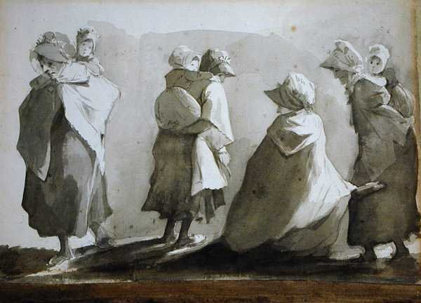 Köylü Kadınları ve Çocukları (kağıt üzerine kalem ve mürekkep yıkama) by John Harden