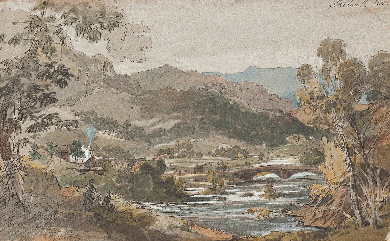 Skelwith Köprüsü, 1812 (kağıt üzerinde wc) by John Harden