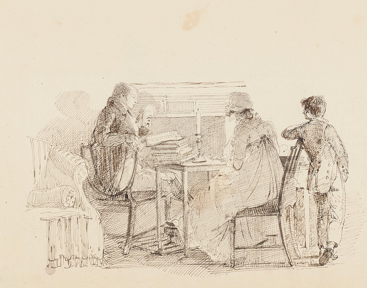 Şöminenin yanında üç, 1805 by John Harden