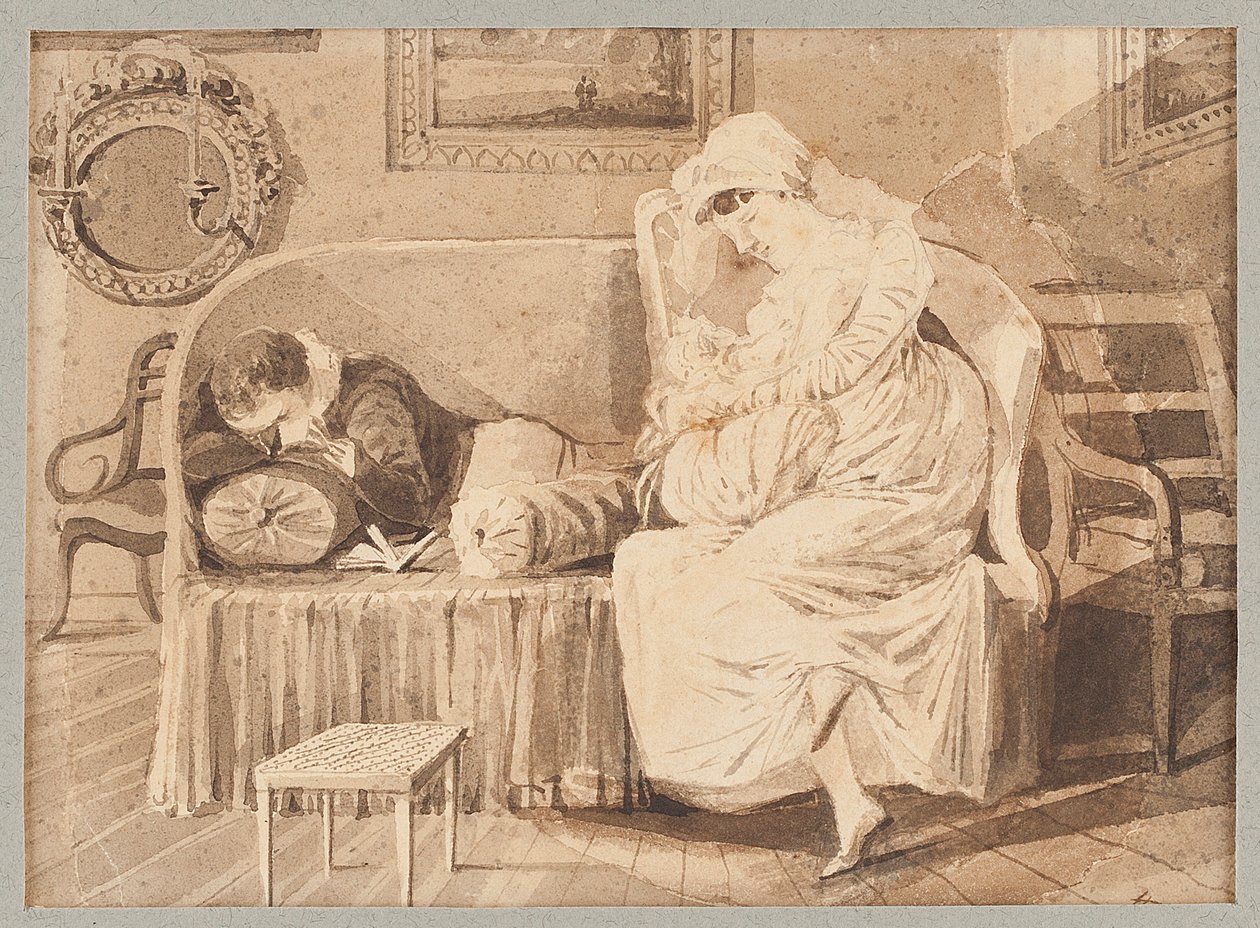 Kanepede üç, 1805 (kağıt üzerinde wc) by John Harden