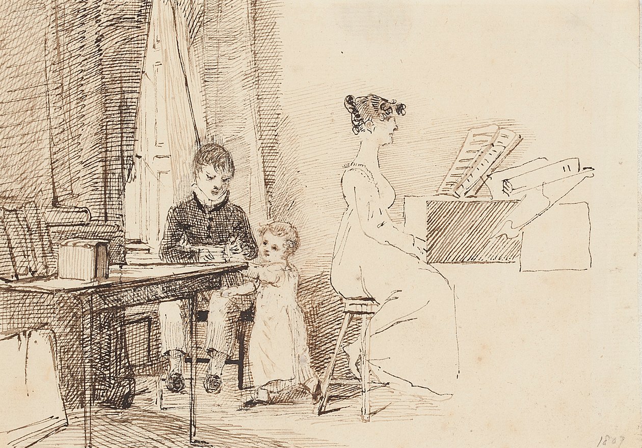 Piyano başında iki çocuk ve bir kadın, 1807 by John Harden