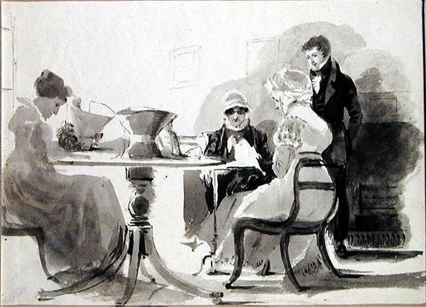 Bonnet Yapan Kadınlar (kağıt üzerine kalem ve mürekkep yıkama) by John Harden
