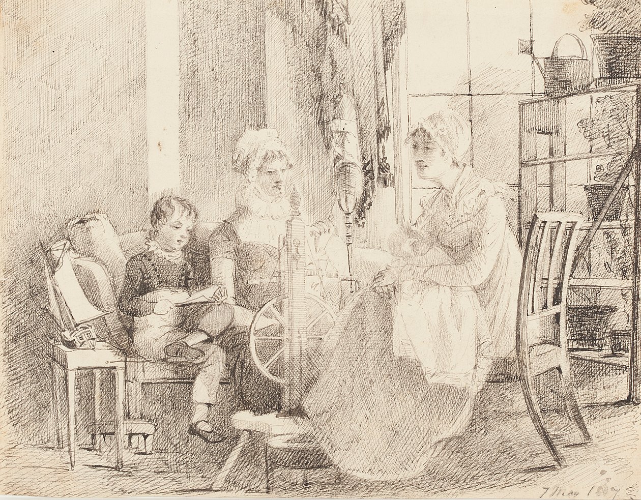 Çıkrıktaki kadınlar ve oyuncak tekneli bir çocuk, 1807 by John Harden