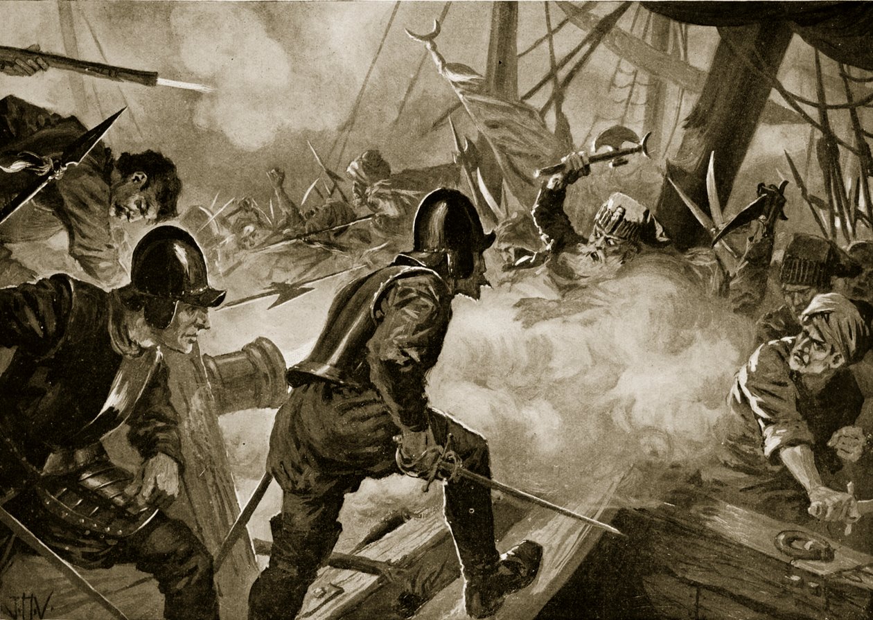 İnebahtı Savaşı, 'Hutchinson's History of the Nations'dan bir örnek, c.1915 (lito) by John Harris Valda