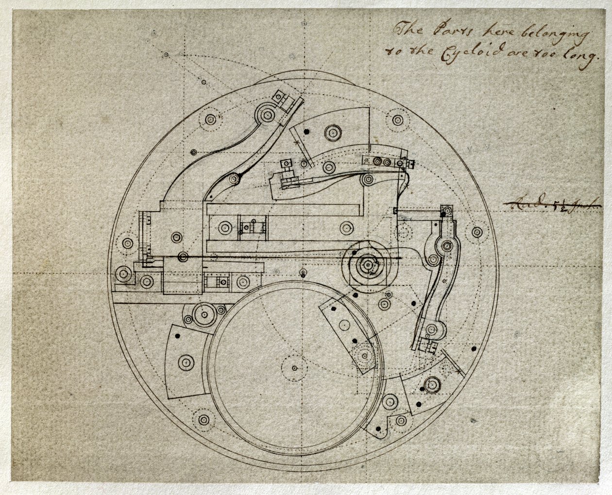 John Harrison (1693-1776) tarafından H4 zaman tutucunun hareketinin düzeninin çizimi, c.1759 (kağıt üzerine kalem ve mürekkep) by John Harrison