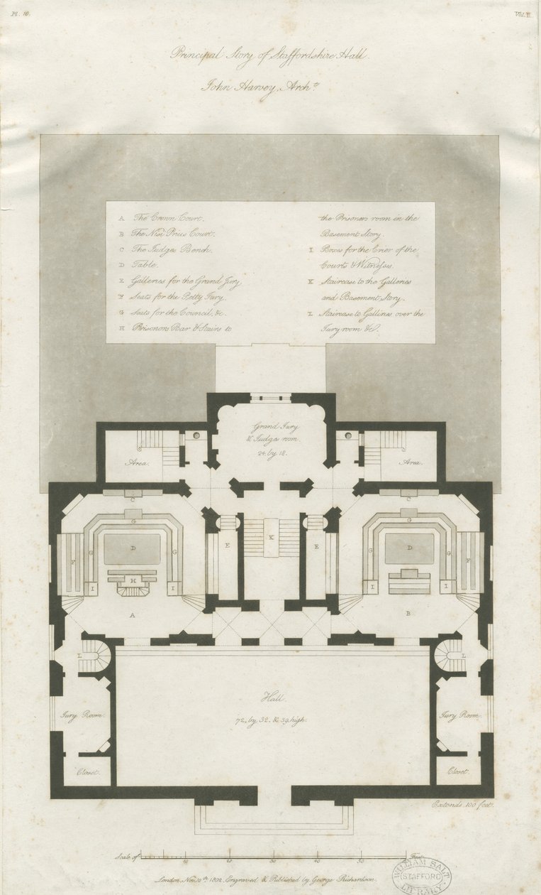 Stafford - Shire Salonunun Ana Kat Planı: gravür, nd [1794-1798] (baskı) by John Harvey