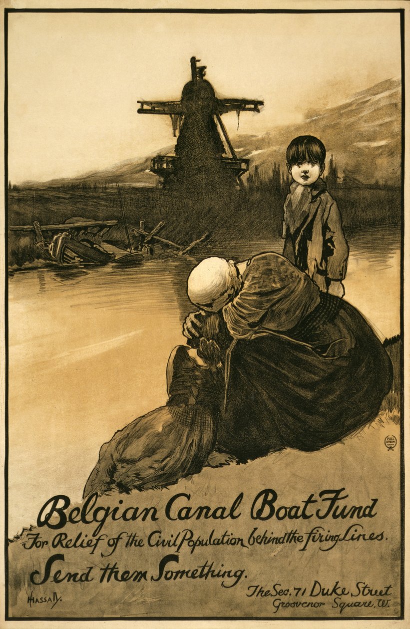 Belçika Kanal Tekne Fonu için bağış toplama kampanyası, pub. 1914-18 (renkli taş) by John Hassall