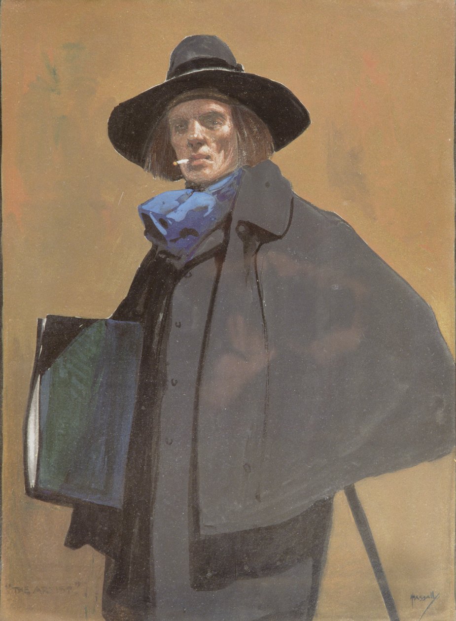 Sanatçının Portresi, c.1910 (kağıt üzerine sulu boya) by John Hassall