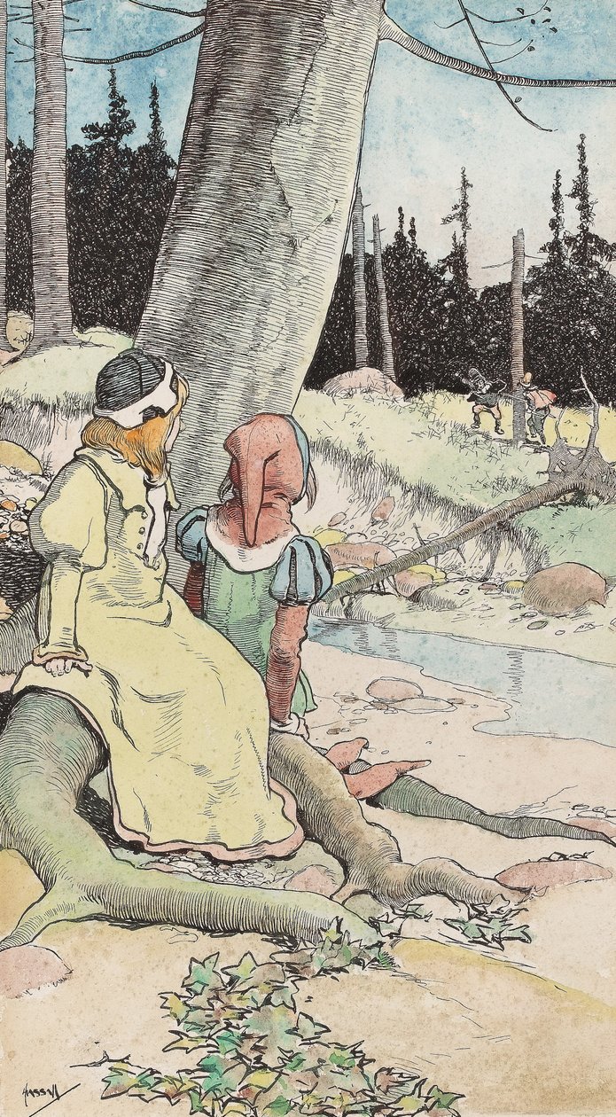 The Babes in the wood, c.1900 (kağıt üzerine suluboya ve kalem ve mürekkep) by John Hassall