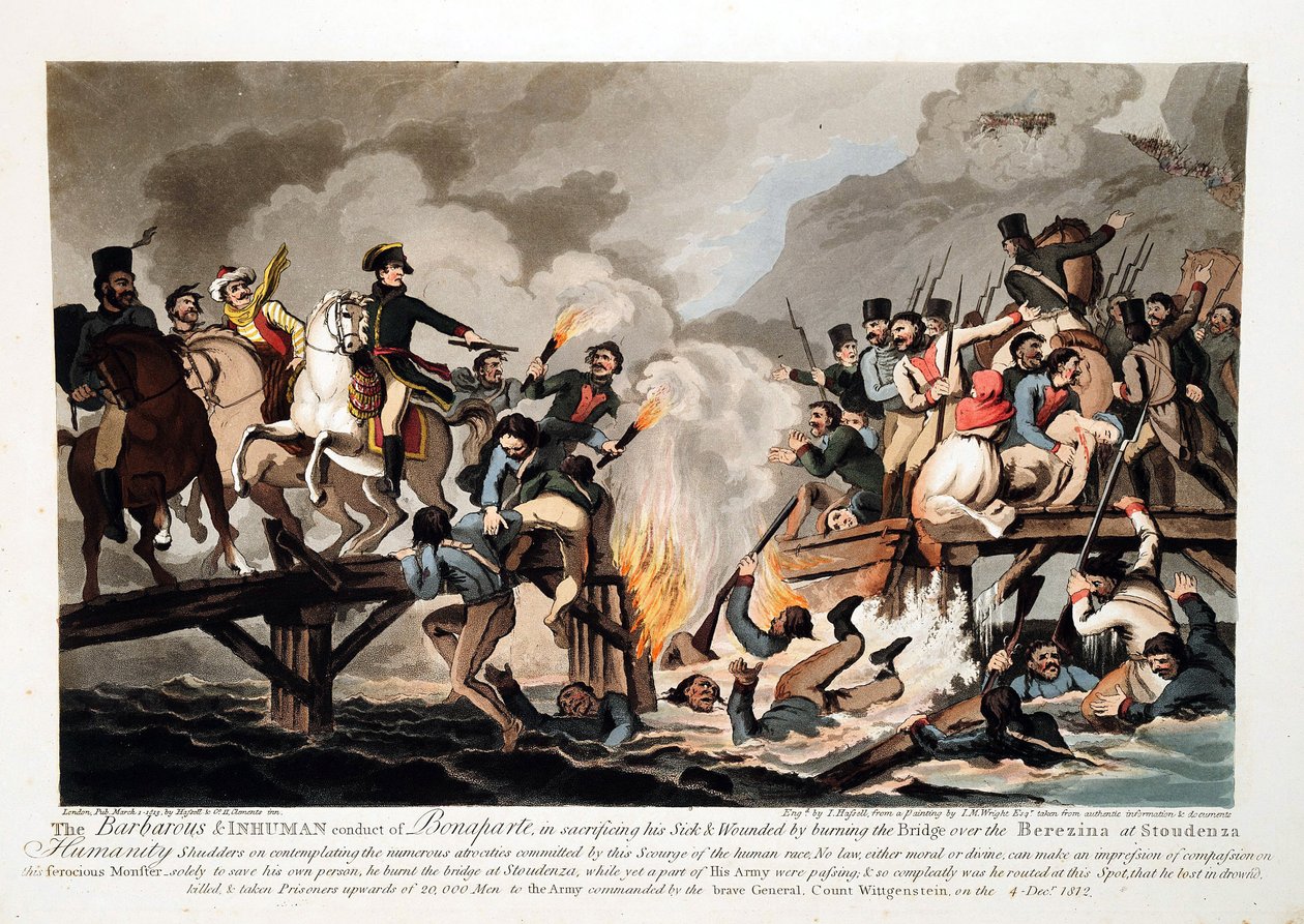 Fransız ordusu Kasım 1812'de Berezina'yı geçiyor - Hassell, John (1767-1825) - 1813 - Aquatint - 41,6x57,6 - Özel Koleksiyon by John Hassell