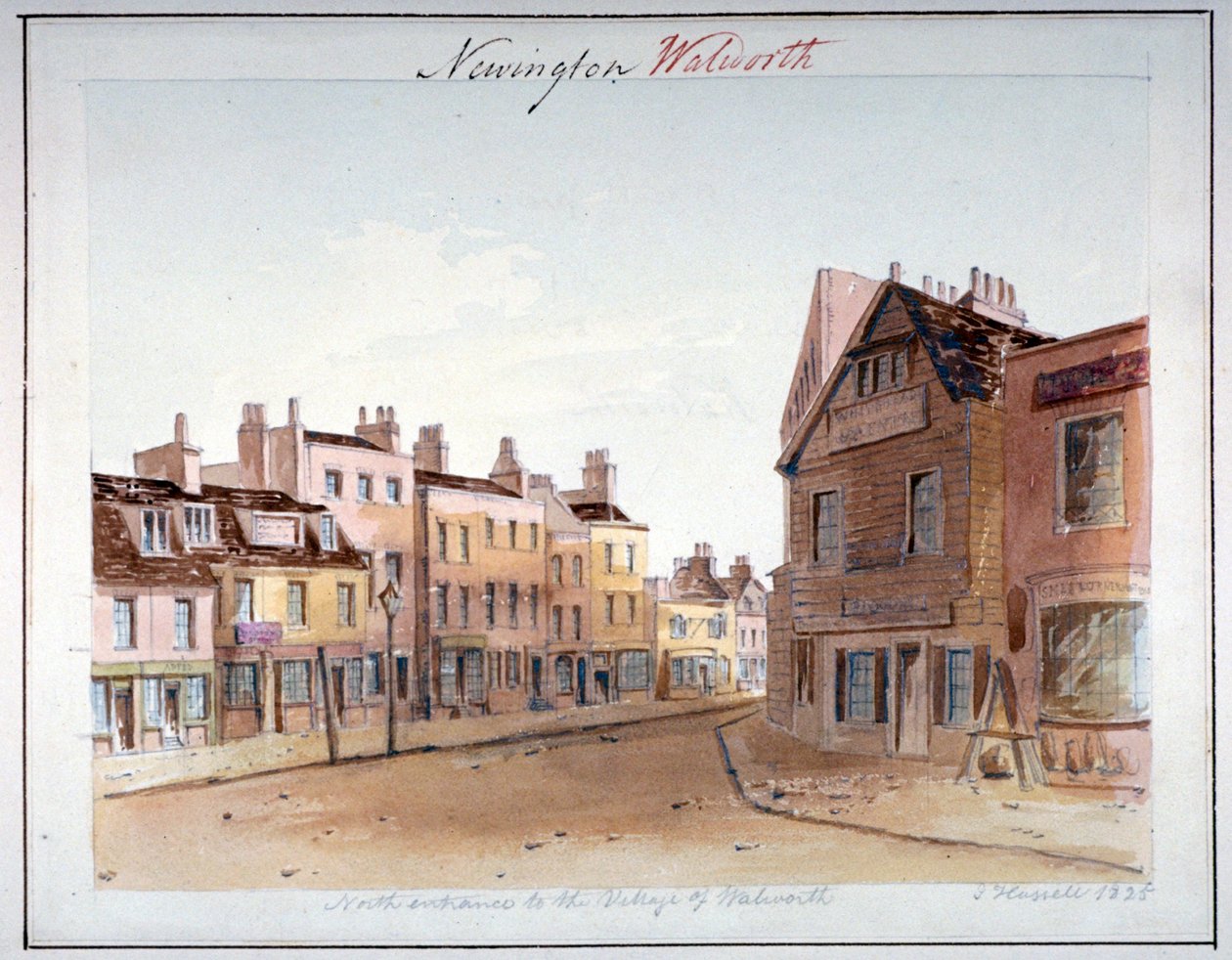 Walworth köyünün görünümü, Southwark, kuzey girişinden, Londra, 1825 by John Hassell