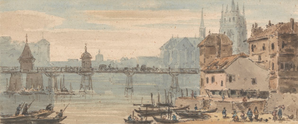 Basel, Köprü Merkezi, Rıhtım Kenarı, Rakamlar ve Sağ Nakliye ile, Binaların Arkasında Yükselen Katedral ile by John Henderson