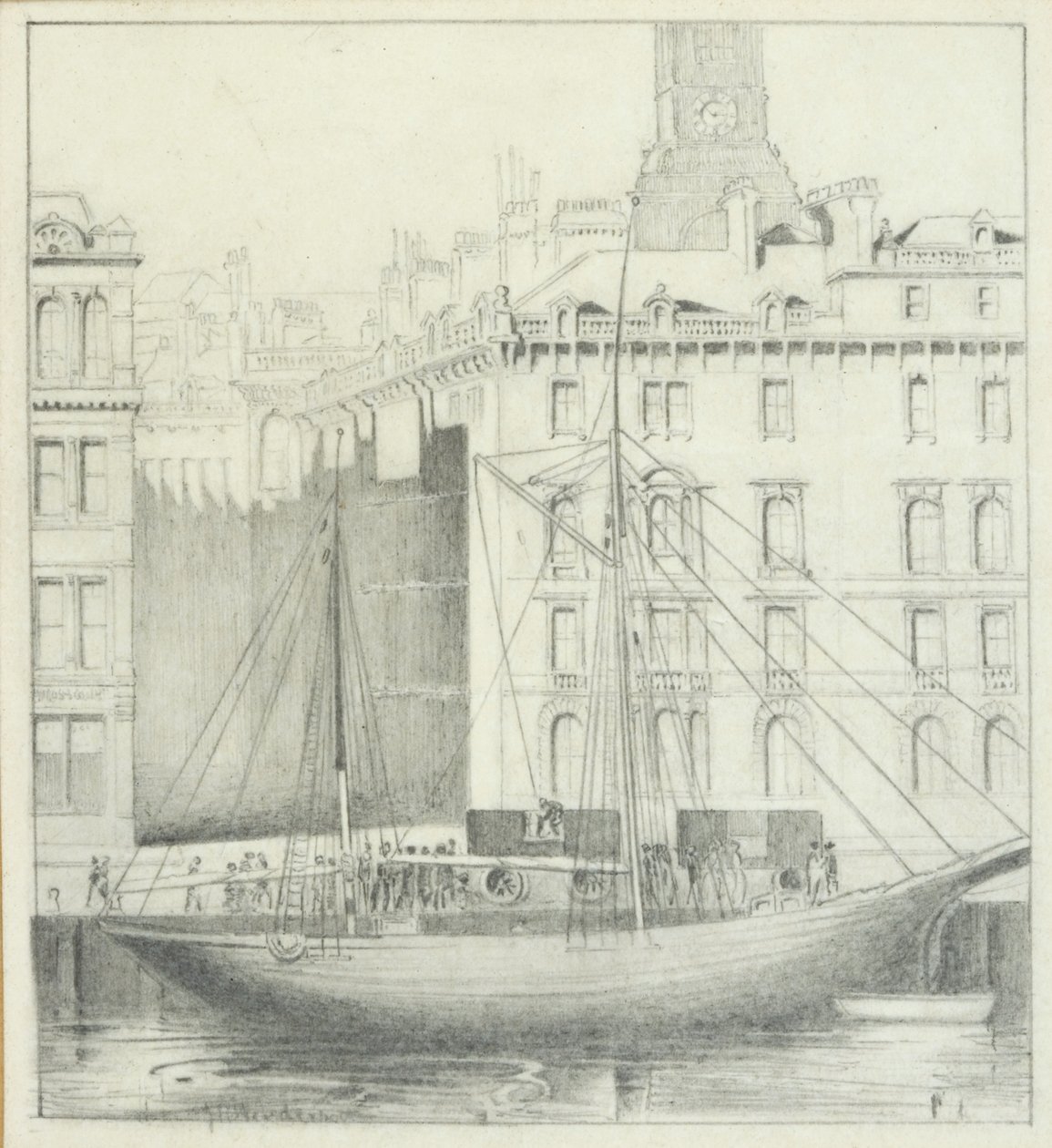 Quayside, Newcastle (pencil on card) by John Henderson