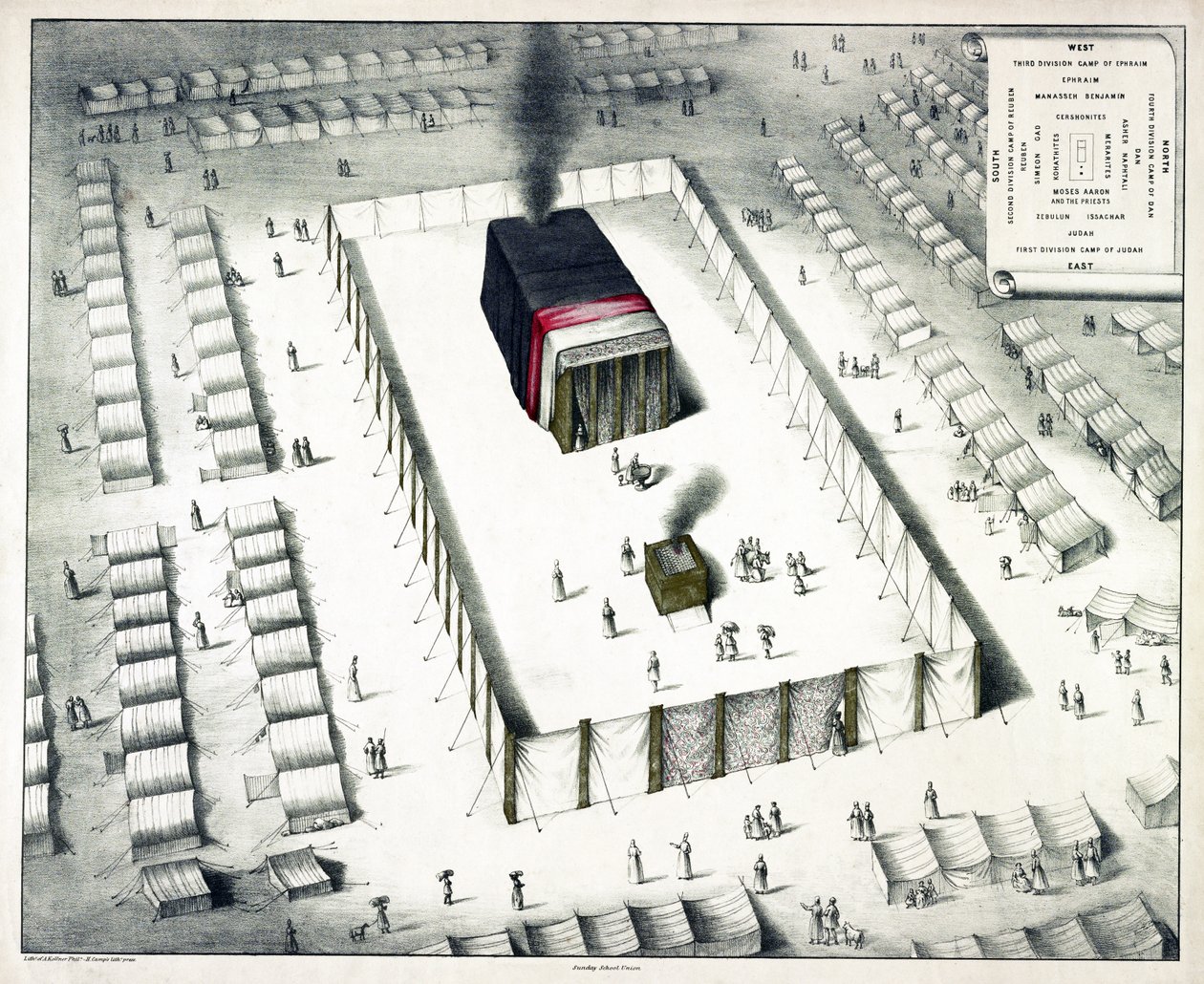 Wilderness'taki Tabernacle ve kampın planı, 1850'de yayınlandı (renkli taş) by John Henry Camp