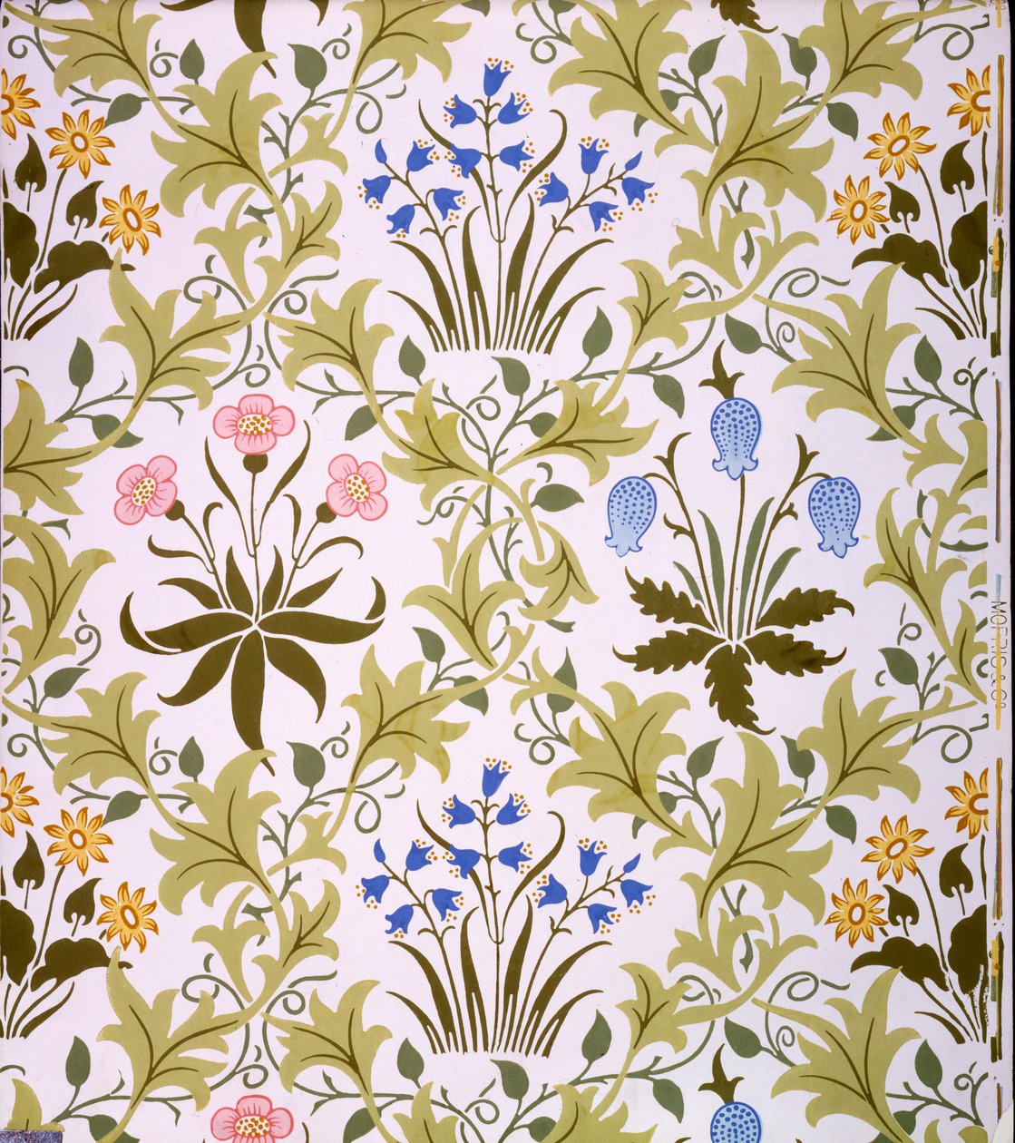Celandine Duvar Kağıdı Tasarımı, 1896 sonu (kağıt üzerine renkli tahta baskı) by John Henry Dearle